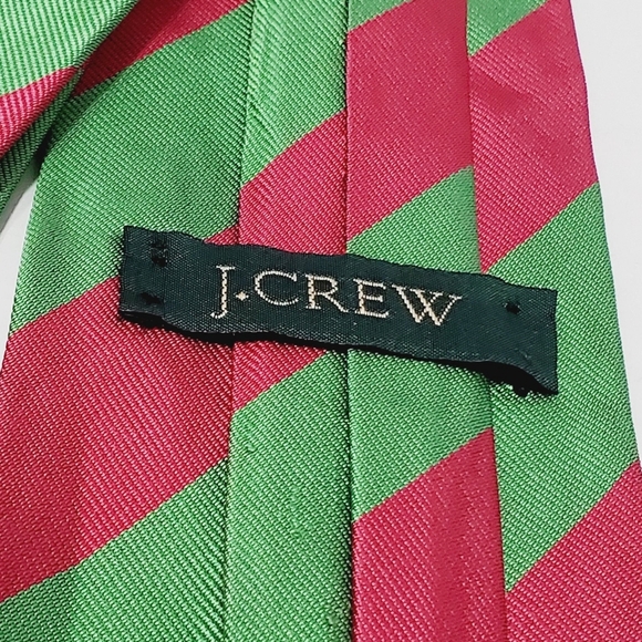 J. Crew Green & Pink Stripe Men's Pointed Silk Necktie Repp Fabric 58x3.5" - Picture 2 of 5
